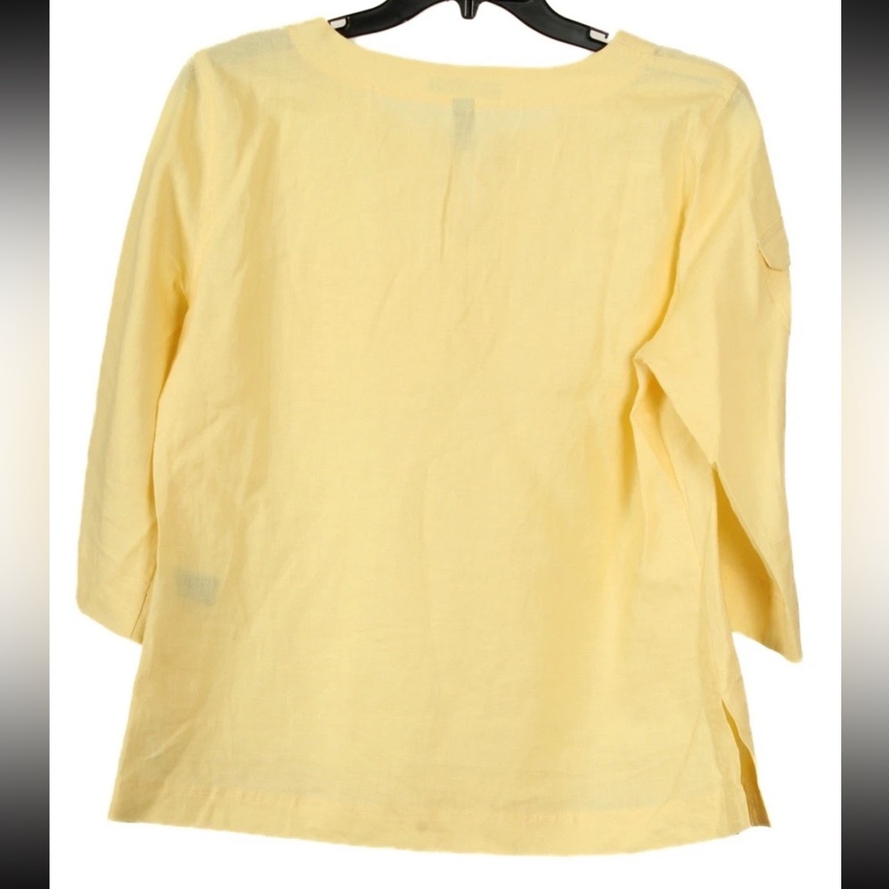 Lauren Ralph Lauren Shirt Women’s Large Yellow 100% Linen Lace Up V Neck Pockets - Picture 2 of 9